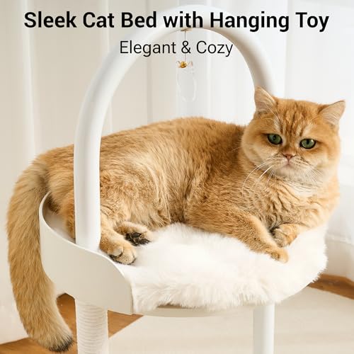 34" Modern Cat Tree Furniture for Indoor Small & Medium Cats (Soft White-34")
