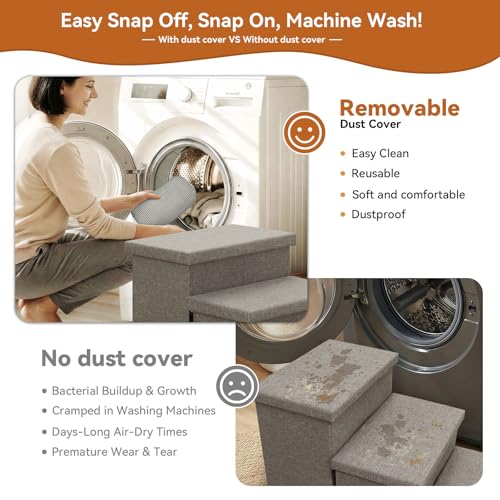 Dog Stairs with Storage (Grey Stripes Lids No Condo / 3)
