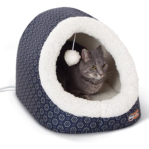 K&H Heated Cat Bed (Navy/Geo Flower / 17 X 15 X 13 Inches / Heated)