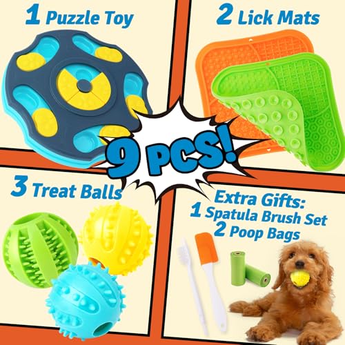 9 Pack Dog Enrichment Toy Set with Puzzle Toy & Lick Mats (All-Around Dog Puzzle Toys)