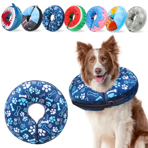 Dog Cone Alternative After Surgery Donut Collar (Blue Footprints / XL(Neck 18"-21"))
