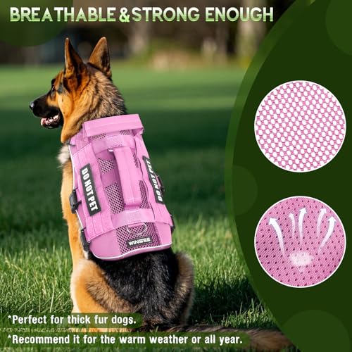 Tactical Molle Vest Mesh Dog Harness with 10 Removale Pet Patches (Small / Pink)