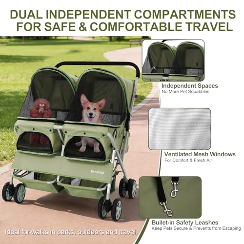 Double Pet Stroller for 2 Small Dogs & Cats (Green)