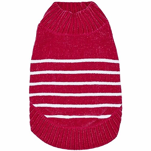 Cozy Soft Chenille Classy Striped Dog Sweater in Hot Pink (16 inch / Hot Pink)