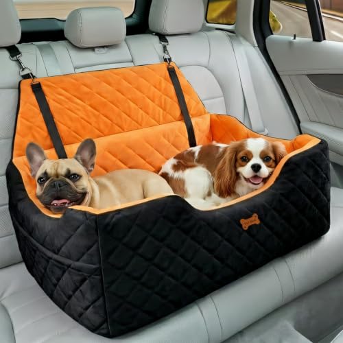 Dog Car Seat for Large Medium Dogs up to 55 lbs (Black-orange / Large)