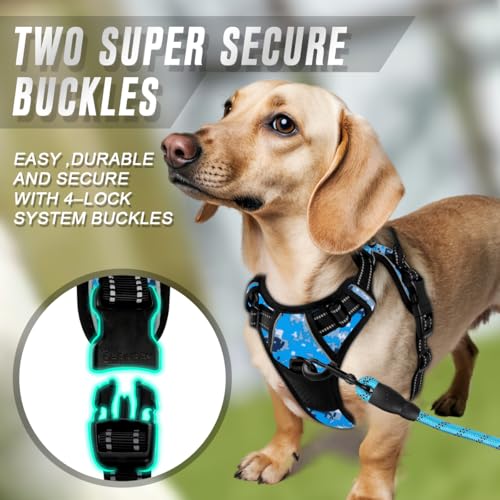 Dog Harness No Pull for Small Sized Dog Front Back Clips (X-Small(Chest:15.5-19.5”) / Blue Camo)