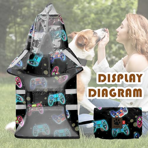 Dog Raincoat Adjustable Rain Jacket with Hooded Double Layer for Large Medium Small Dogs Puppies (Game Black / X-Large)
