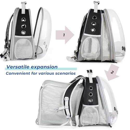 Expandable Cat Backpack Carrier for Large Cats & Small Dogs (Dual Expandable-Black)