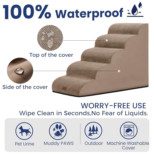 Ramp Dog Stairs for High Beds 24.4" H (Camel / 5-Step-Update (34.5"D x 17.7"W x 24.4"H))