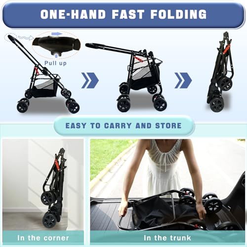 4 Wheels Pet Stroller 4 in 1 Pet Stroller with Detachable Carrier for Small & Medium Dogs Cats up to 55 lbs Easy (Green)