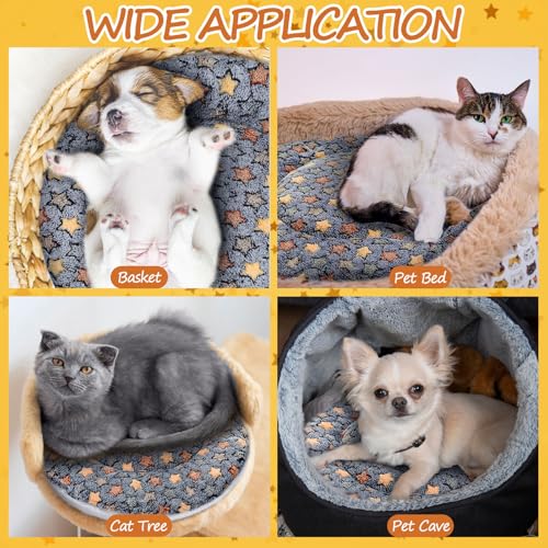 2 Pack Self Heating Cat Pad Self Heating Cat Bed Machine Washable Heat Pet Mat Reversible Body Thermal Warm Round Dog Bed Crate Blanket for Feral and Indoor Cats (16'' / Star)