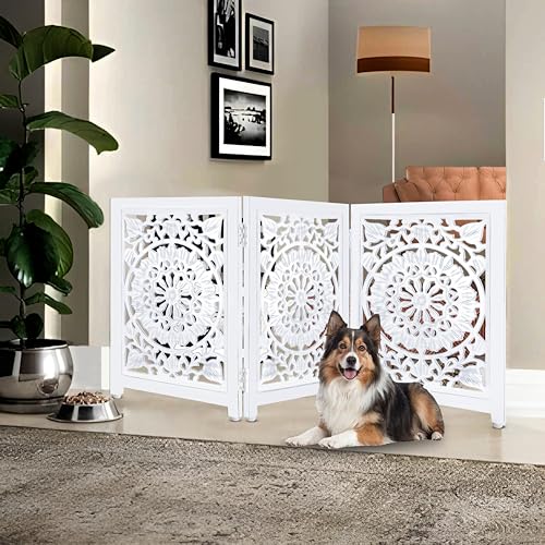 Lightnpro 3 Panel Wooden Dog Gate (Antique White Circle / 24x54 - Ember)