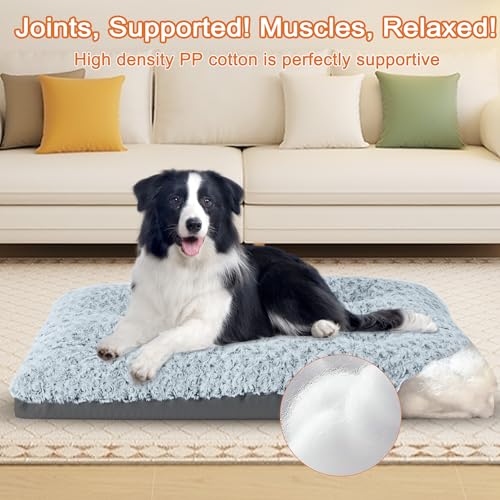 Deluxe Washable Dog Bed for Small Dogs Dog Crate Mat 23 Inch Comfy Fluffy Kennel Pad Anti (23.0"L x 17.0"W x 3.5"Th / Grey)