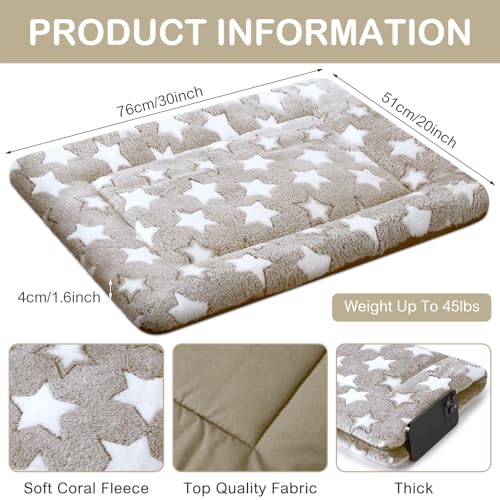 4 Pcs Dog Crate Pads Soft Warm (Rectangular 20 x 30 x 1.6 Inch / Star / Apricot)
