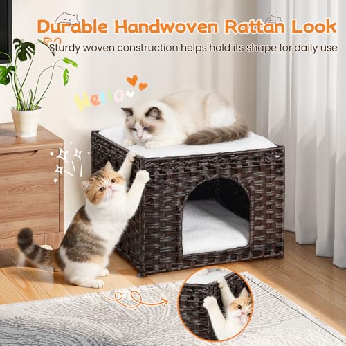 Handwoven Rattan Cat House (Brown)