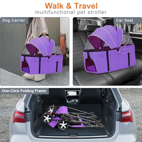 3 in 1 Pet Dog Stroller for Medium Dogs 20 lbs (Purple)