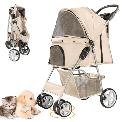 4 Wheel Pet Stroller for Small Dogs and Cats (Gray)
