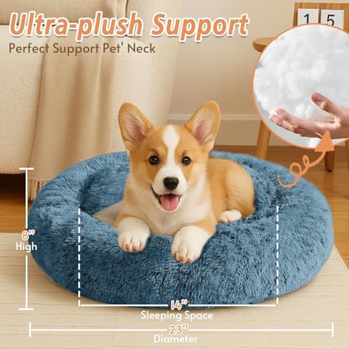 Calming Dog Bed for Small Dogs (Blue / 23.0"L x 23.0"W x 8.0"Th)