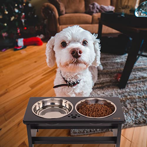 Elevated Dog Bowl Stand with 2 Stainless Steel Bowls (medium-7"tall,29 Oz bowl / Black)