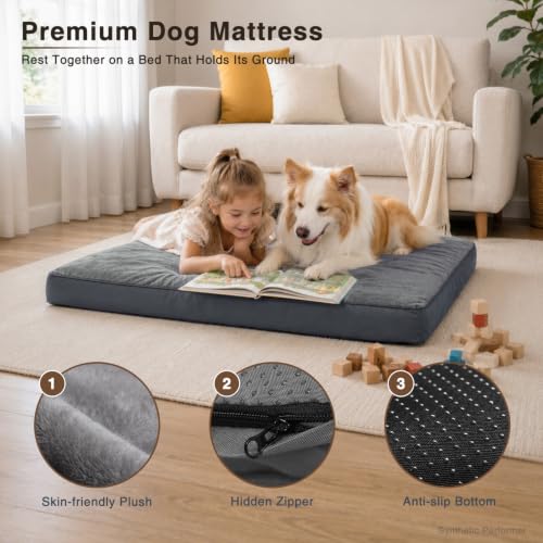 Waterproof Medium Dog Bed for Crate with Washable Cover (29.0"L x 18.0"W x 3.0"Th / Grey)