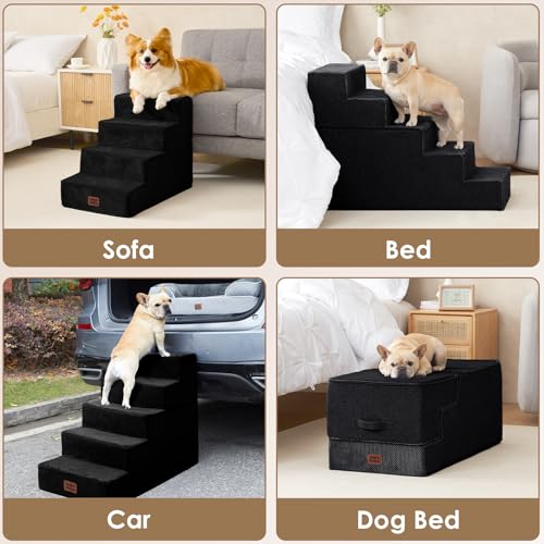 Dog Stairs for Bed 22.5" H (Black / Extra Wide 17.7" x 35" x 22.5")