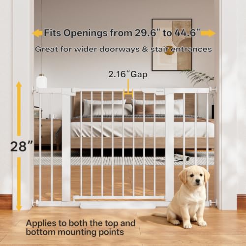 29.6 44.6 in Wide Baby Gate for Stairs and Doorways (White / 29.6-44.6"W x 28"H)