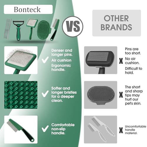 Dog Slicker Brush for Dogs Grooming Kit 5PCS Long Haired Doodles (Green)