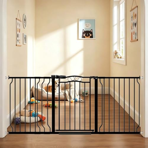 62.5" 71.6" Extra Wide Baby Gate for Doorway Long Large Dog Gate (Black / 62.6"-71.6")