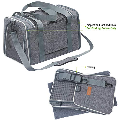 Cat Carrier Portable Foldable Dog Pet Carrier (17.5"L x 11.0"W x 11.0"H / Light Grey)