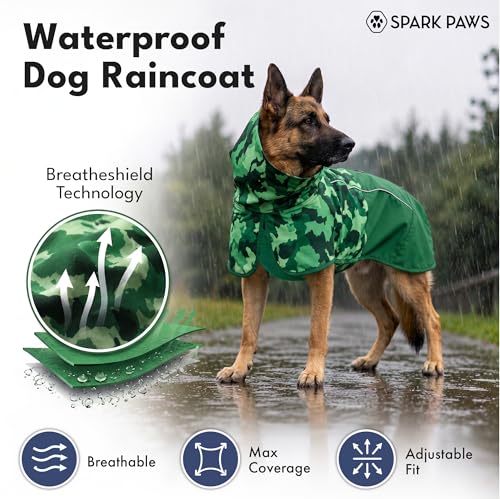 Dog Raincoat Waterproof Rain Jacket w (Camo Green / X-Large)