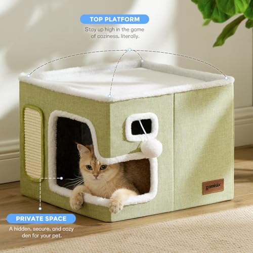 Heated Cat House Bed for Indoor Cats (Grey / Large)