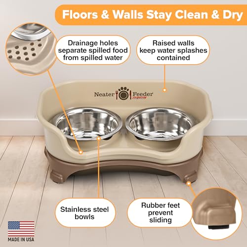 Express Mess Proof Dog Bowls Elevated for Small Breeds under 15 Lb (Small w/ Standard Bowls / Cappuccino)