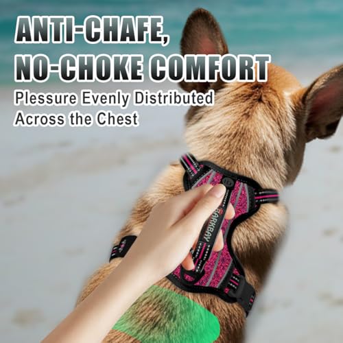 Dog Harness for Small Sized Dog No Pull Dog Vest ID Tag Pocket (Pink/Black / Small)