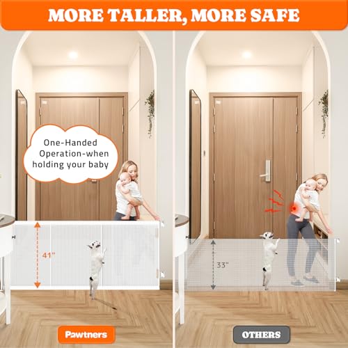 Retractable Baby Gates Extra Wide (White / 41" Tall x 200" Wide)