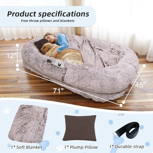 Human Dog Bed for Adult (71.0"L x 45.0"W x 12.0"Th / RustWhite)