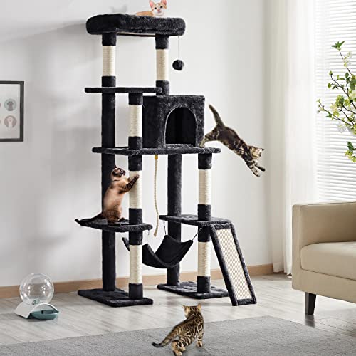 63in Sturdy Large Cat Tree for Indoor Heavy Cats (Black / 63in)