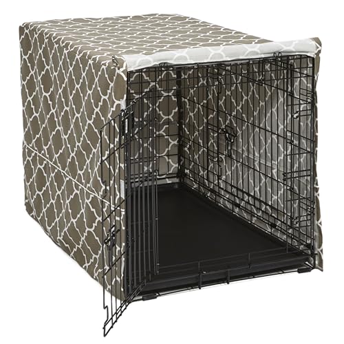 Dog Crate Cover with Teflon Fabric Protector (Brown Geometric Pattern / 35"L x 23"W x 24"H)