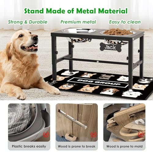 Elevated Dog Bowls with Mat for Large & XLarge Dogs (Black-2L)