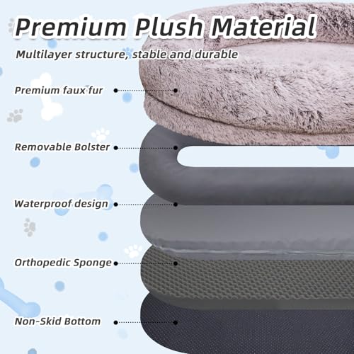 Human Dog Bed for Adult (71.0"L x 45.0"W x 12.0"Th / RustWhite)