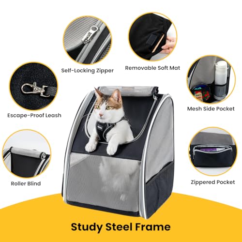 Cat Backpack Carrier for Small Dogs and Cats Fit Up to 15 Lbs (Grey)