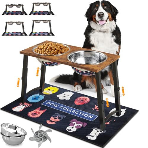Elevated Dog Bowls for Large Dogs with Slow Feeder & Mat (H:11.8-18.8", Slow Feeder & Mat,101oz Cap.)