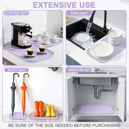 Waterproof Silicone Pet Food Mat with Raised Edge for Dog & Cat (Light Purple / 24"L x 16"W)