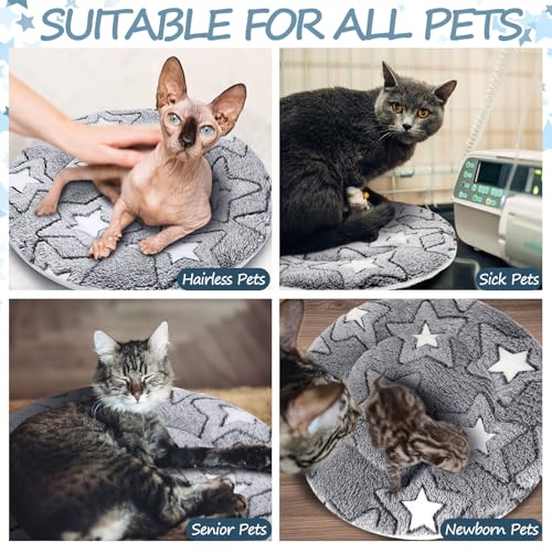 2 Pack Self Heating Cat Pad Self Heating Cat Bed Machine Washable Heat Pet Mat Reversible Body Thermal Warm Round Dog Bed Crate Blanket for Feral and Indoor Cats (16'' / Double Star)