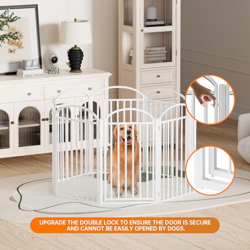 8 Panels Full Matel Freestanding Dog Gates with Door (【8 Panels with Door】192"W*36H" / White)