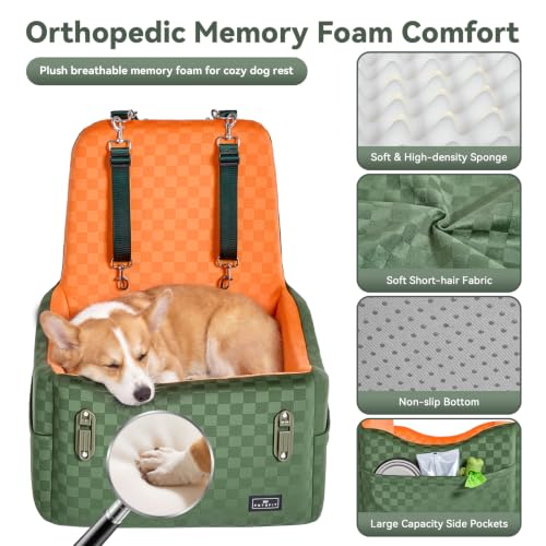 Pet Car Seat with Patented Safety System (Green/Orange / Medium)