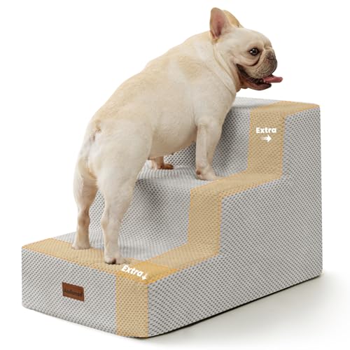 Dog Stairs for Small Dogs (Light Grey / Wider 3-Step 15.7" H)