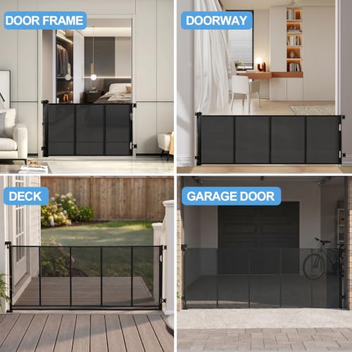 Retractable Baby Gate (Black / 33x165 Inch)