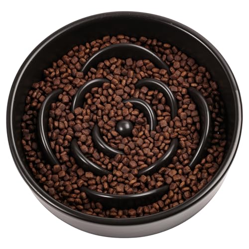 Black Ceramic Dog Bowl Slow Feeder for Medium and Large Breed (8.26 In Black Slow Feeder Bowl / Black)