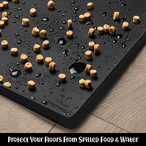 Dog Food Mat Waterproof Dog Bowl Mat for Food and Water (Medium: 21" x 14" / Black)