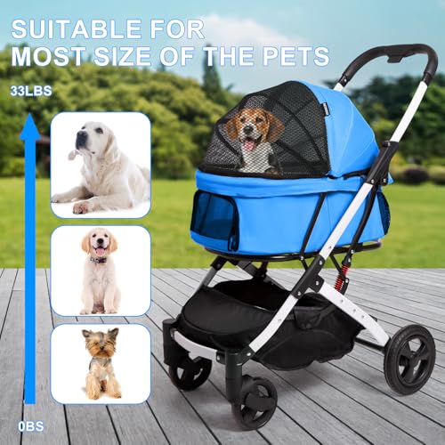 Pet Stroller for Small Dogs and Cats (Blue)